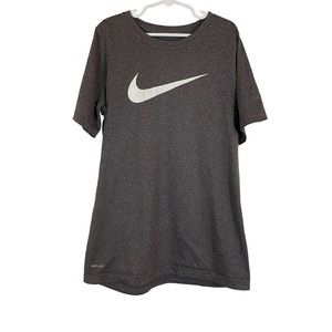 Nike Boys Dri Fit Grey/ White Logo Training Short Sleeve T- Shirt- Size Large